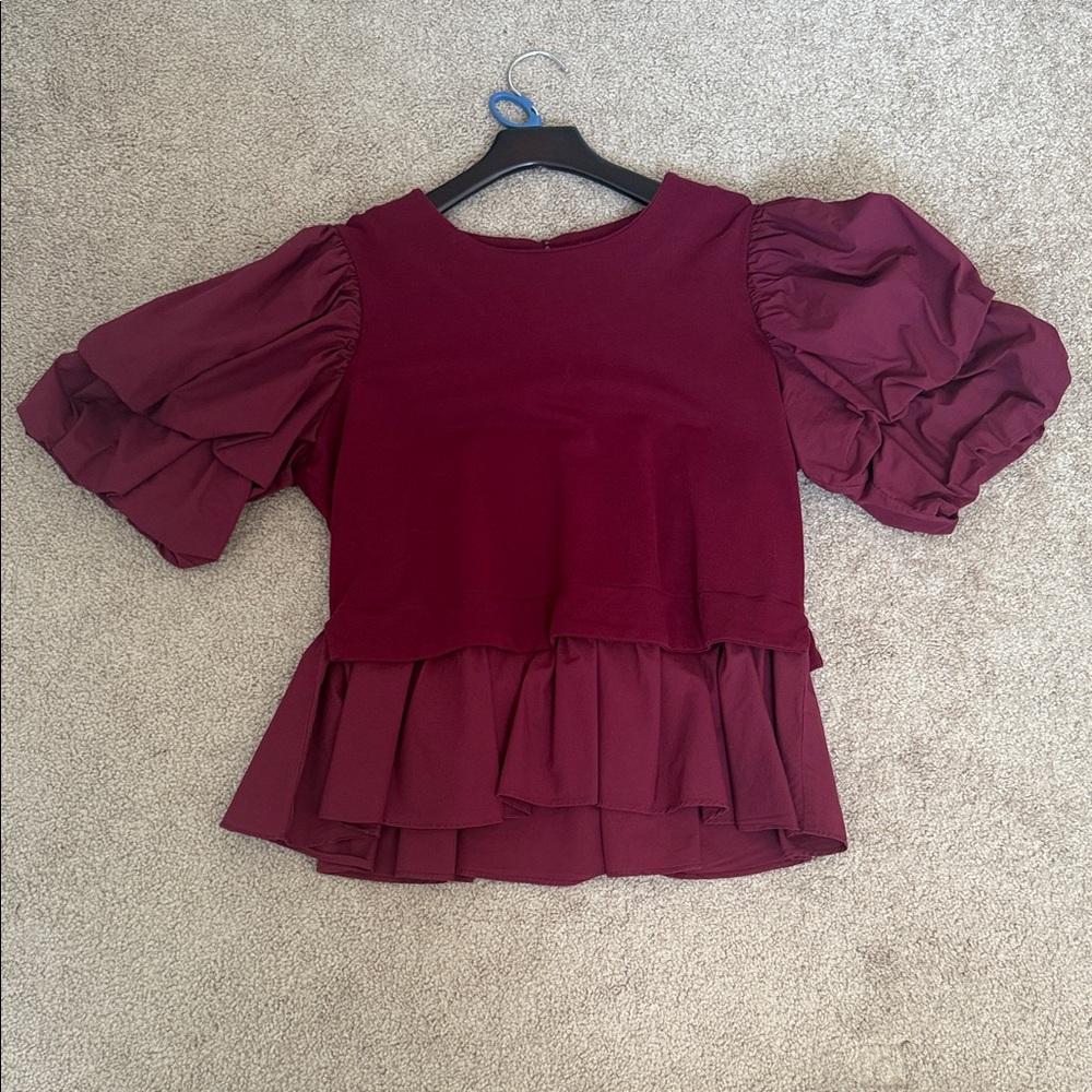 Express - English Factory - Elegant Burgundy Puff Sleeve Top